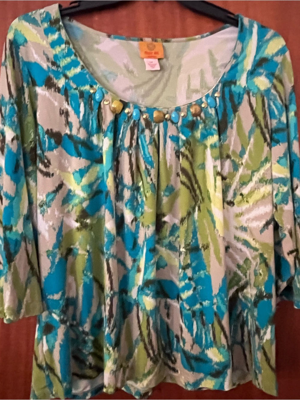 Ruby Rd. Blue & Green Scoop-Neck Tunic with Bead Trim